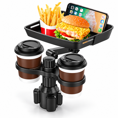 360 Degree Rotating Adjustable Car Food Tray and Dual Cup Holder