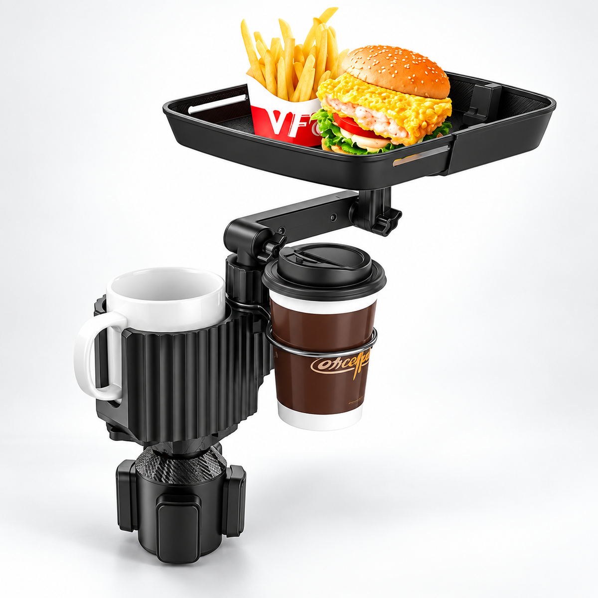360 Degree Rotating Adjustable Car Food Tray and Dual Cup Holder