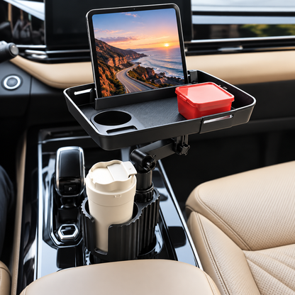 360 Degree Rotating Adjustable Car Food Tray and Dual Cup Holder